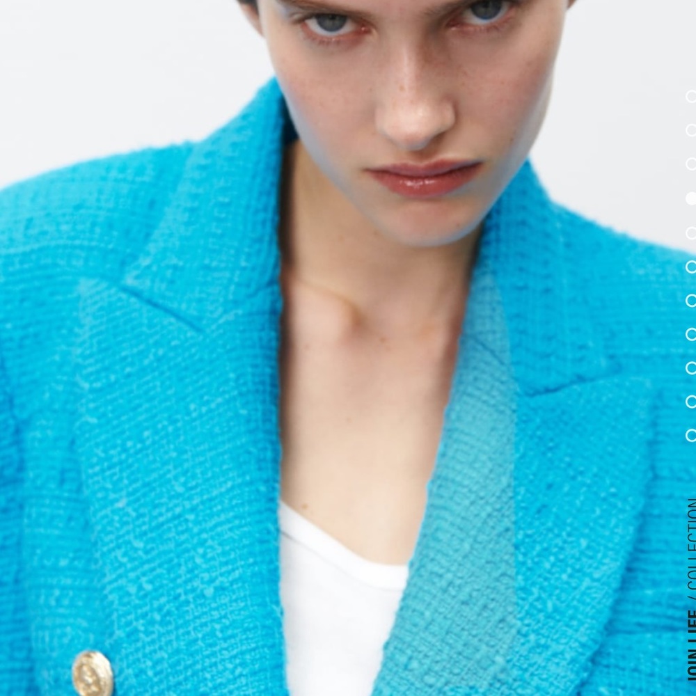 Zara Bright Turquoise Double-Breasted Tweed Blazer - Picture 3 of 8